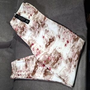 Leggings Depot Cream Pink Brown Abstract Floral Leggings NWT One Size Plus